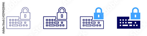 Keyboard sound dampening icon in 4 different styles. Thin Line, Line, Bold Line, Duotone. Duotone style. Editable stroke