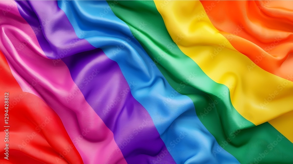 Waving LGBTQ pride flag with a slightly crumpled texture featuring vivid rainbow colors flowing together and embodying the spirit of the of Pride Day