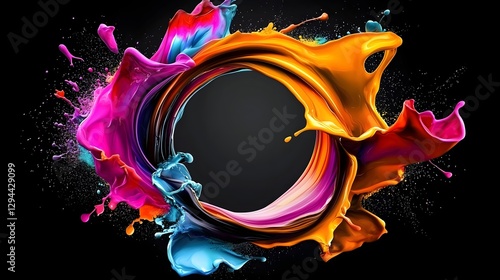 Obraz na płótnie A mesmerizing abstract artwork featuring a dynamic and colorful liquid swirl explosion creating a perfect circular pattern w salonie