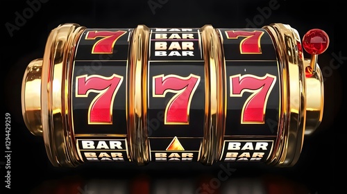 Obraz na płótnie A sleek and futuristic 3D of a casino slot machine displaying the iconic jackpot 777 symbol The machine features a metallic glowing and high tech design w salonie