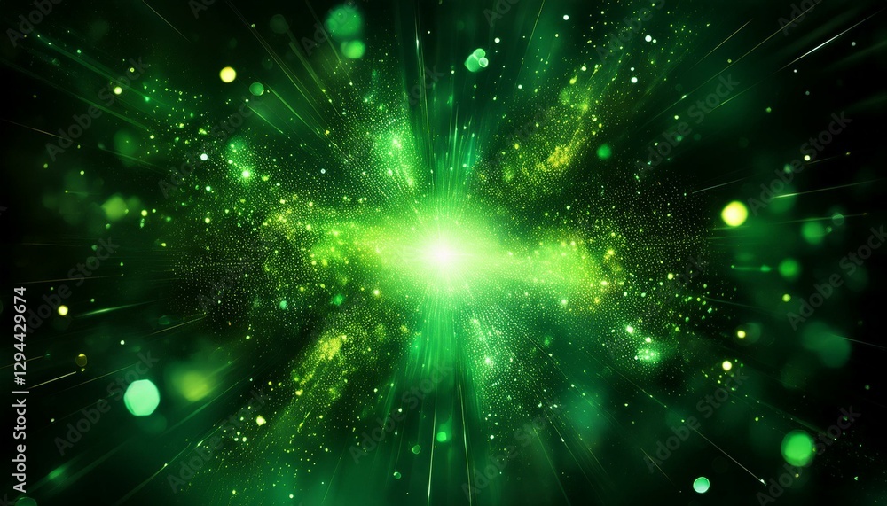 Fototapeta premium bright green glowing light particles scatter through dark background