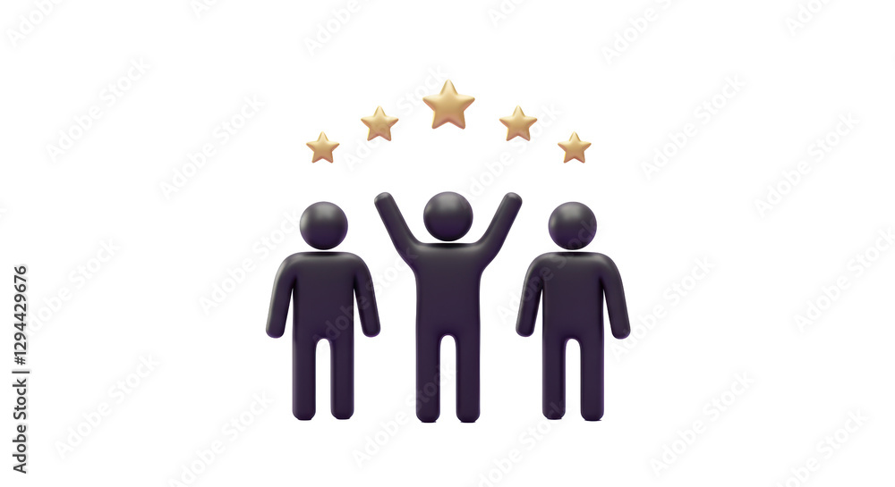 Isolated Group of Stylized Figures Celebrating Achievement Under a Canopy of Golden Stars Isolated Group of Stylized Figures Celebrating Achievement Under a Canopy of Golden Stars