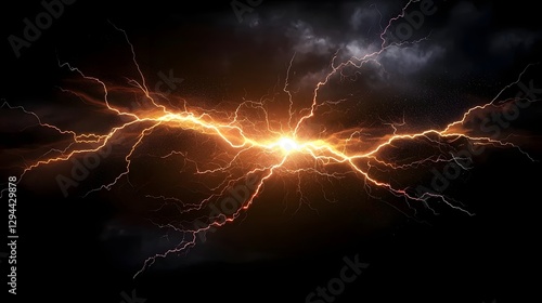Obraz na płótnie Bright electric lightning bolt striking across a deep black background showcasing intense energy sharp glowing edges and a dramatic storm atmosphere w salonie