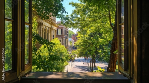 Lancaster Pennsylvania Cityscape: Sunny Day in Downtown with Tree-Lined Streets