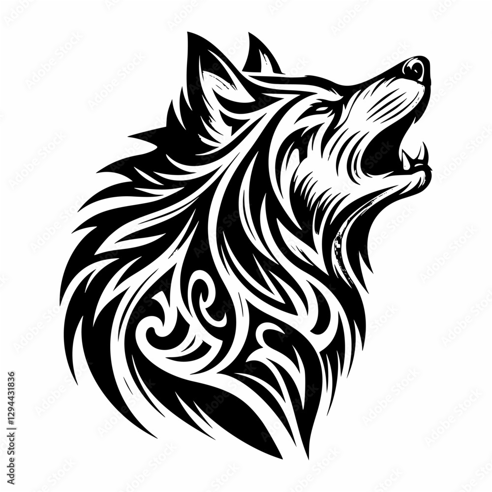 Fototapeta premium Mystical Howling Wolf in Tribal Patterns – Artistic Illustration