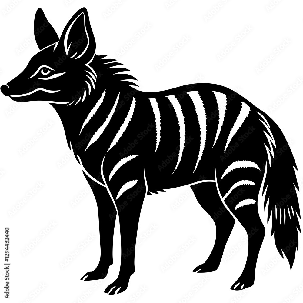 Minimal Aardwolf Silhouette on White Minimal Aardwolf Silhouette on White
