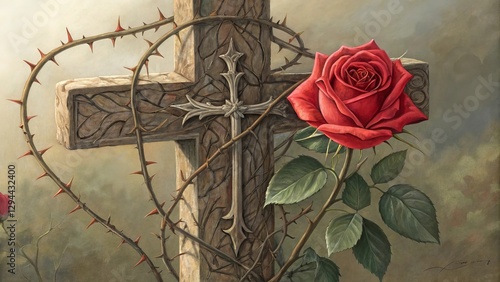 cross and rose