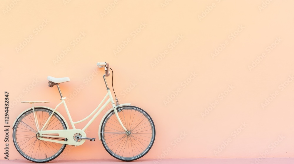 Fototapeta premium A minimalistic white bicycle placed on a soft peach gradient wall