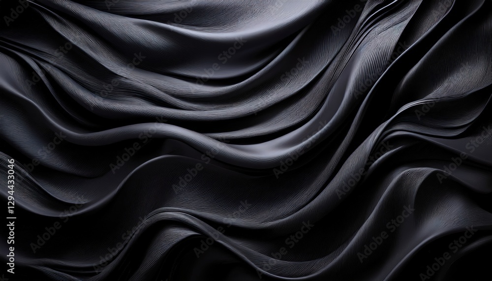 Obraz premium Dramatic black ruffle texture with waves, ideal for fashion and design backgrounds