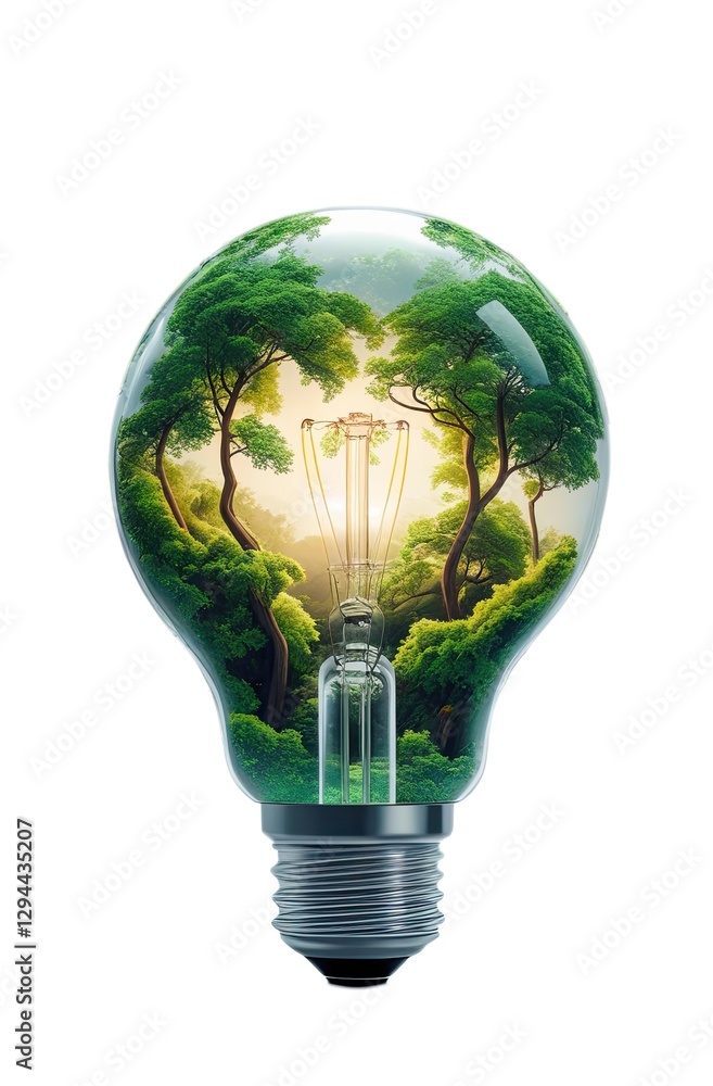Foco o bombillo con un ecosistema selvático en su interior simbolizando las energías limpias y renovables. PNG. Foco o bombillo con un ecosistema selvático en su interior simbolizando las energías limpias y renovables. PNG.
