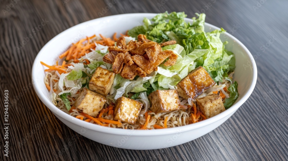 A gourmet plate of Lui Suan noodles with crispy fried tofu, shredded lettuce, and a lime-infused sauce. --chaos 20 --ar 16:9 --quality 2 --v 6.1 Job ID: b94a046a-e728-448f-9808-6134bf471758 A gourmet plate of Lui Suan noodles with crispy fried tofu, shredded lettuce, and a lime-infused sauce. --chaos 20 --ar 16:9 --quality 2 --v 6.1 Job ID: b94a046a-e728-448f-9808-6134bf471758