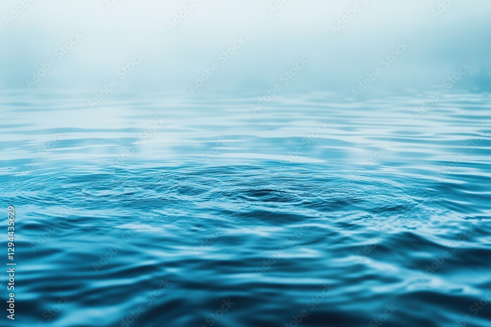 Naklejka premium Calm blue water ripples under a misty sky creating a serene peaceful scene