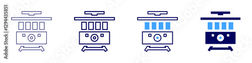 Electric trolley icon in 4 different styles. Thin Line, Line, Bold Line, Duotone. Duotone style. Editable stroke