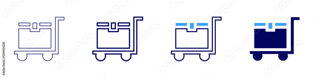 Pushable trolley cart icon in 4 different styles. Thin Line, Line, Bold Line, Duotone. Duotone style. Editable stroke Pushable trolley cart icon in 4 different styles. Thin Line, Line, Bold Line, Duotone. Duotone style. Editable stroke