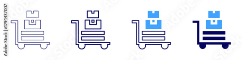 Trolley for luggage cart icon in 4 different styles. Thin Line, Line, Bold Line, Duotone. Duotone style. Editable stroke