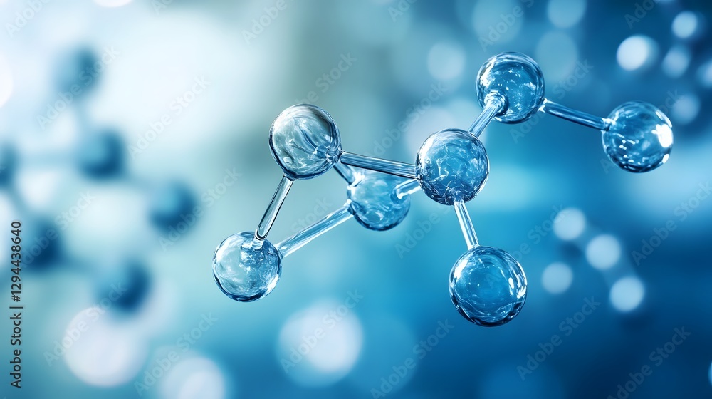 Close-up View of Transparent Molecular Structure in Soft Blue Background Close-up View of Transparent Molecular Structure in Soft Blue Background