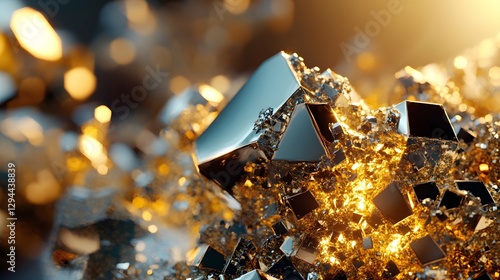 Stunning Close-Up of Metallic Crystal Structures with Golden Shine