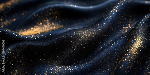 Shimmering blue and gold fabric captures light in an elegant display during a nighttime event