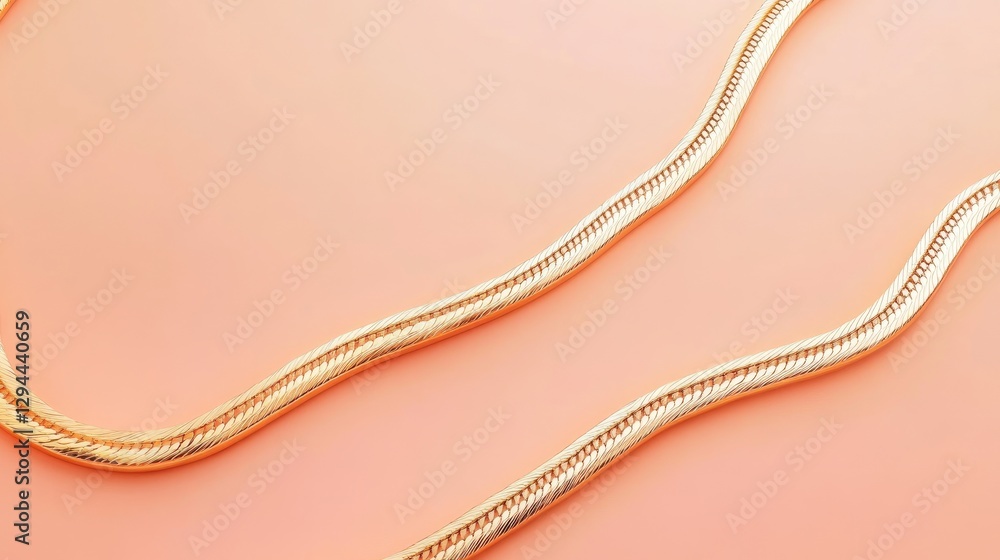 A sleek, modern gold chain draped effortlessly on a light pastel peach background A sleek, modern gold chain draped effortlessly on a light pastel peach background