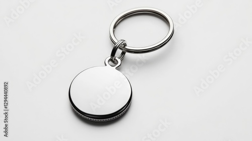 Wallpaper Mural A sleek silver metal keychain with a round pendant, isolated on a clean white background Torontodigital.ca