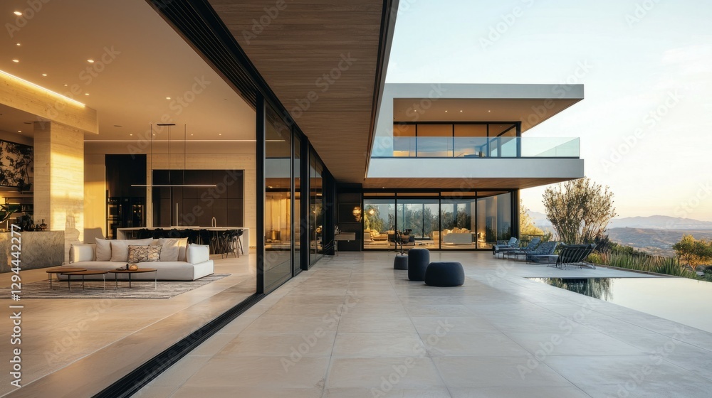 Modern luxury home with panoramic views and sleek architectural design Modern luxury home with panoramic views and sleek architectural design