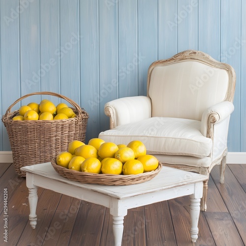 Wallpaper Mural Lemons in Baskets on White Table near Chair Torontodigital.ca