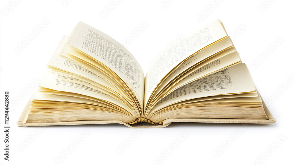Open book with visible pages on white background Open book with visible pages on white background
