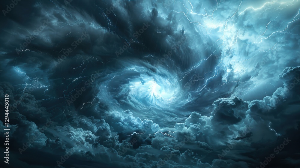 A swirling tornado-inspired vortex of dark clouds emits powerful lightning in a haunting, glowing storm A swirling tornado-inspired vortex of dark clouds emits powerful lightning in a haunting, glowing storm