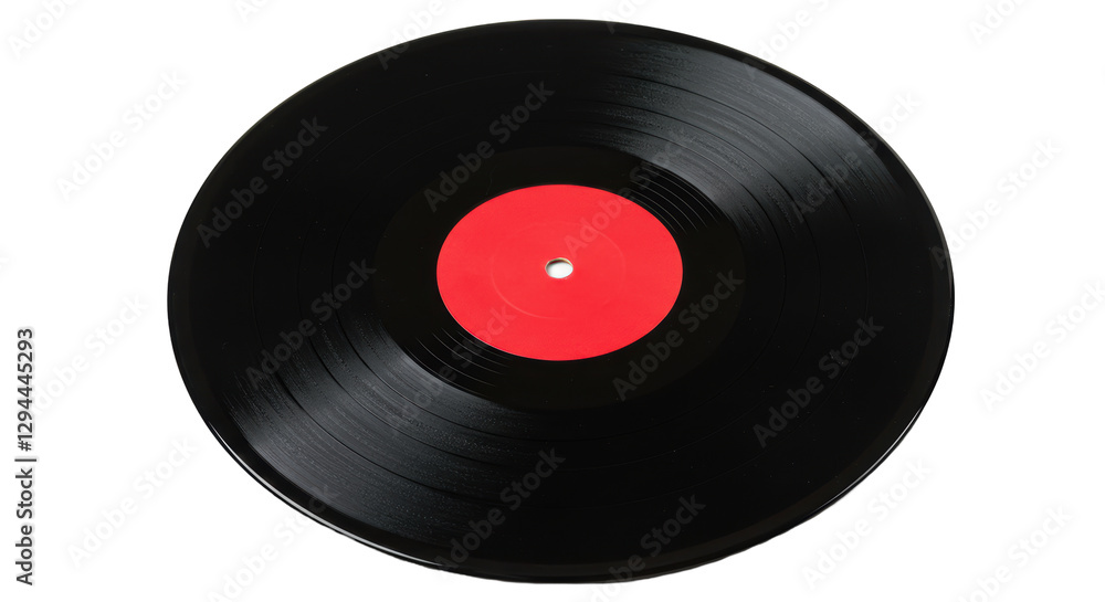 Isolated Black Vinyl Record with Red Label