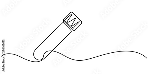coronavirus test icon continuous one line drawing, Test tube icon,hand holding test tube with blood sample for COVID-19 test, Continuous line drawing of laboratory, research, medication, healthcare. 