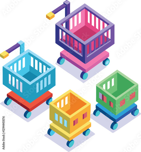 shopping-cart-3d-isometric-icons-set