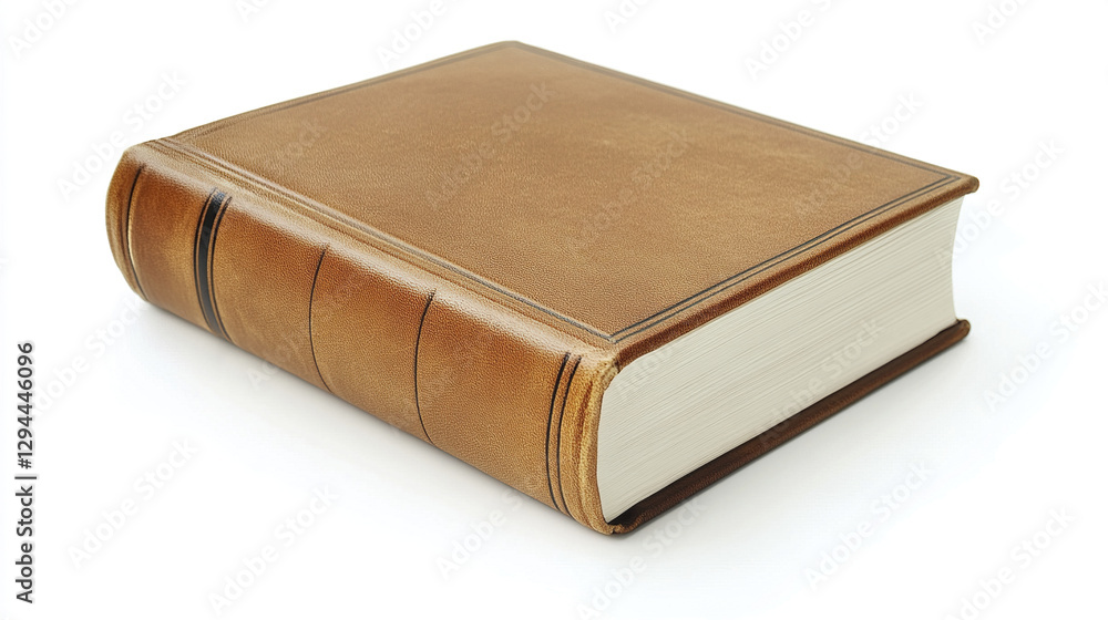 brown leather bound book lies on white background brown leather bound book lies on white background