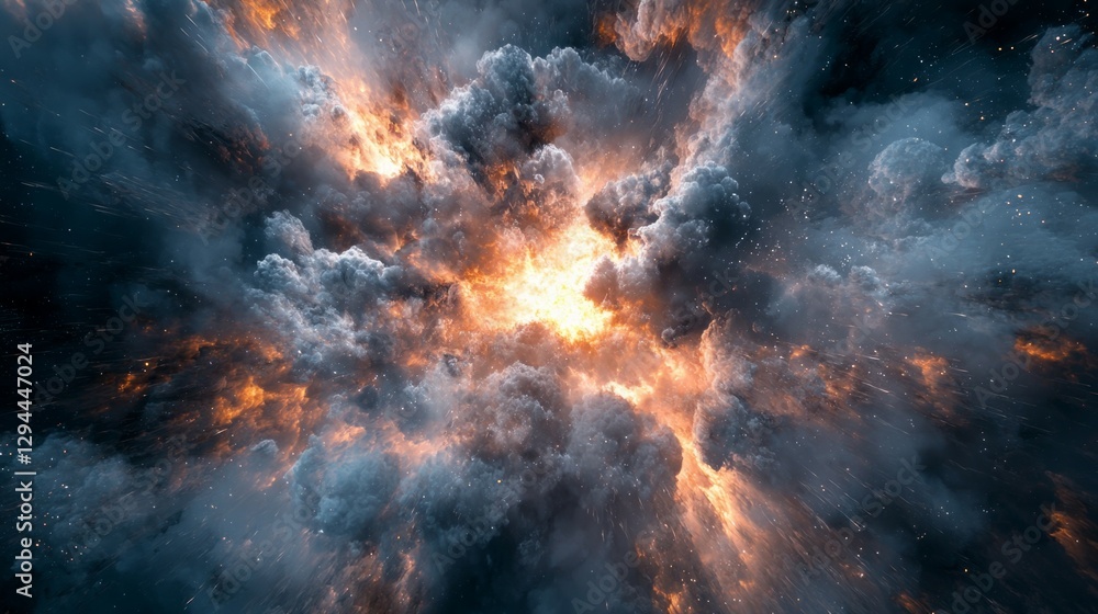 Fototapeta premium Explosive Energy Burst in Cosmic Cloud Formation