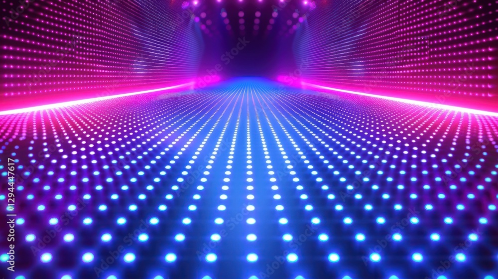 Electric blue and magenta dots light up a futuristic space, highlighting a stunning cyberpunk aesthetic Electric blue and magenta dots light up a futuristic space, highlighting a stunning cyberpunk aesthetic