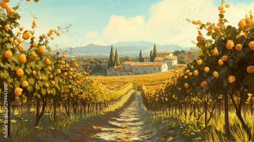 A beautiful vineyard in the golden summer sun