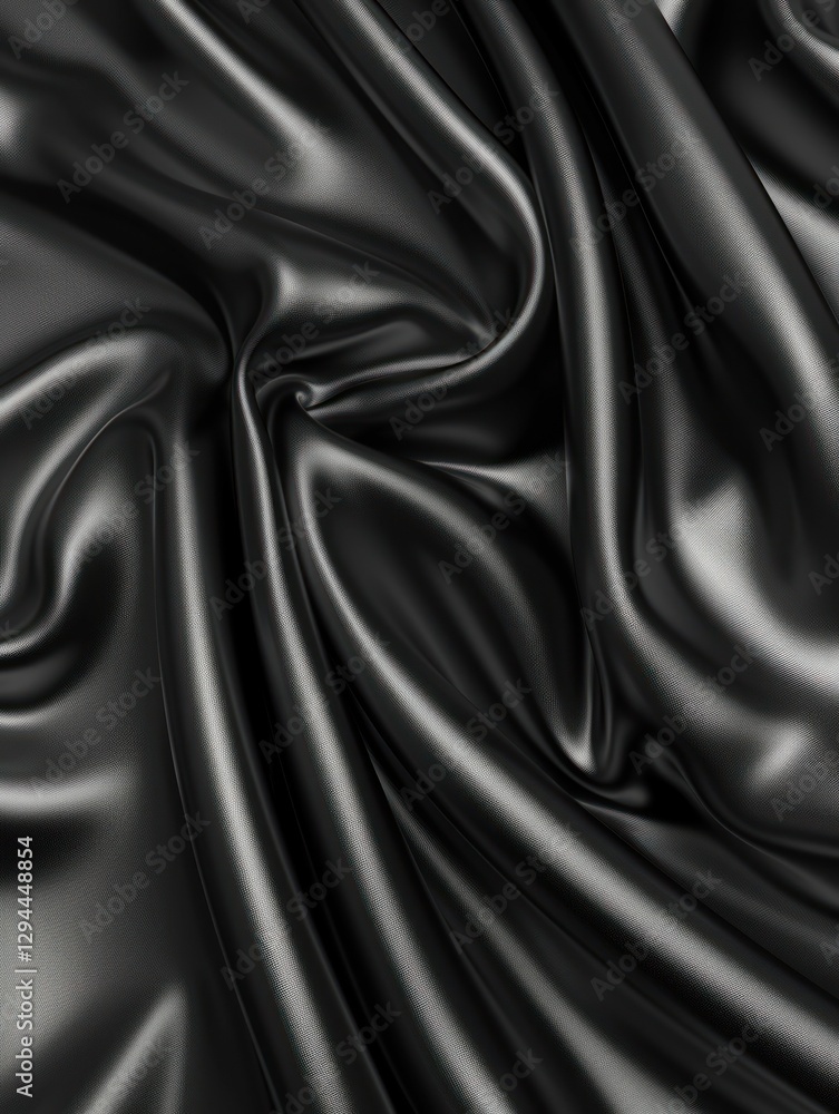 Fototapeta premium Luxurious black satin with deep folds shines under soft lighting, showcasing intricate textures