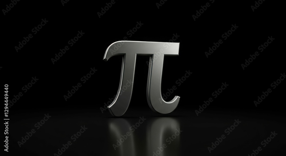 Chrome pi symbol on black reflective surface with dramatic lighting Chrome pi symbol on black reflective surface with dramatic lighting