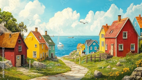 A charming seaside village with colorful houses