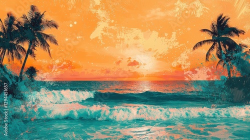 Tropical beach collage a vibrant sunset and ocean escape