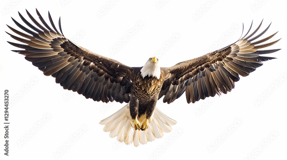 A graceful eagle soaring with its wings spread wide, isolated against a clean white background, photographed in ultra-realistic HD. A graceful eagle soaring with its wings spread wide, isolated against a clean white background, photographed in ultra-realistic HD.