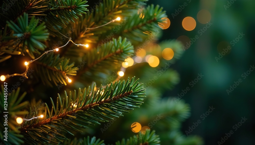 Golden lights and garlands entwined with emerald greenery, golden, decoration, tree Golden lights and garlands entwined with emerald greenery, golden, decoration, tree