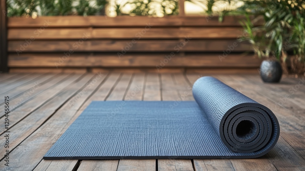 Relaxing yoga session outdoor deck yoga mat tranquil environment close-up view mindfulness practice Relaxing yoga session outdoor deck yoga mat tranquil environment close-up view mindfulness practice