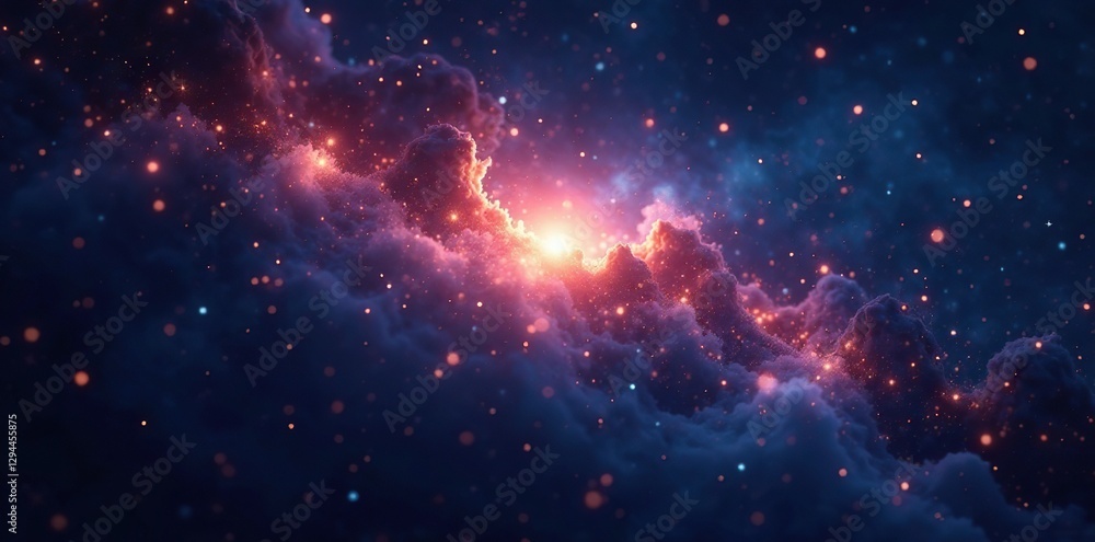 Fototapeta premium Glowing starlight illuminates a mysterious dark void, sparkle, glow