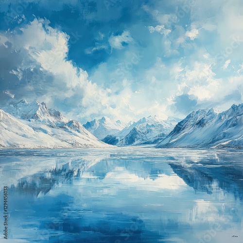 Wallpaper Mural "Vibrant painting of a majestic mountain range, serene lake, and a bright sky." Torontodigital.ca