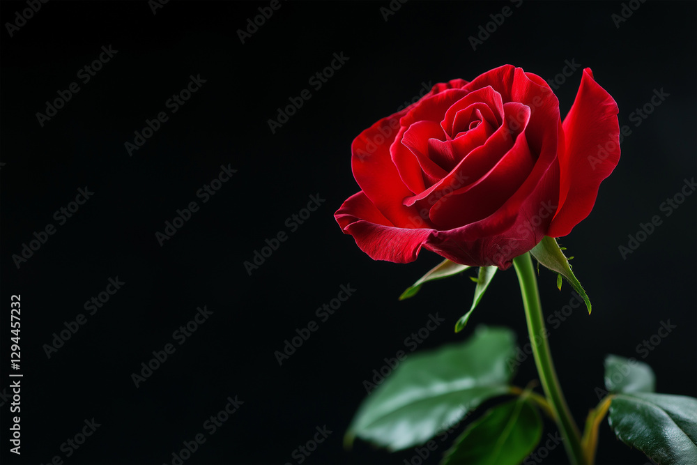Fototapeta premium Elegant red rose blooming against a dark background showcasing beauty and grace