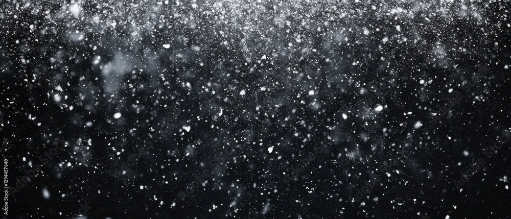 Fototapeta premium Ethereal snow falling gently against a dark background, creating a mesmerizing winter scene with a soft and dreamy quality, captured in a high resolution