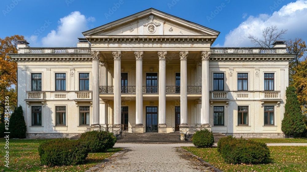 Obraz premium Elegant Historic Mansion Surrounded by Lush Greenery and Trees