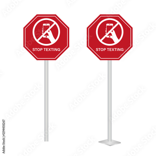 No Texting While Driving Sign. Do Not Use Phone While Driving. Careless and Dangerous Driving Behavior. Vector Illustration. 