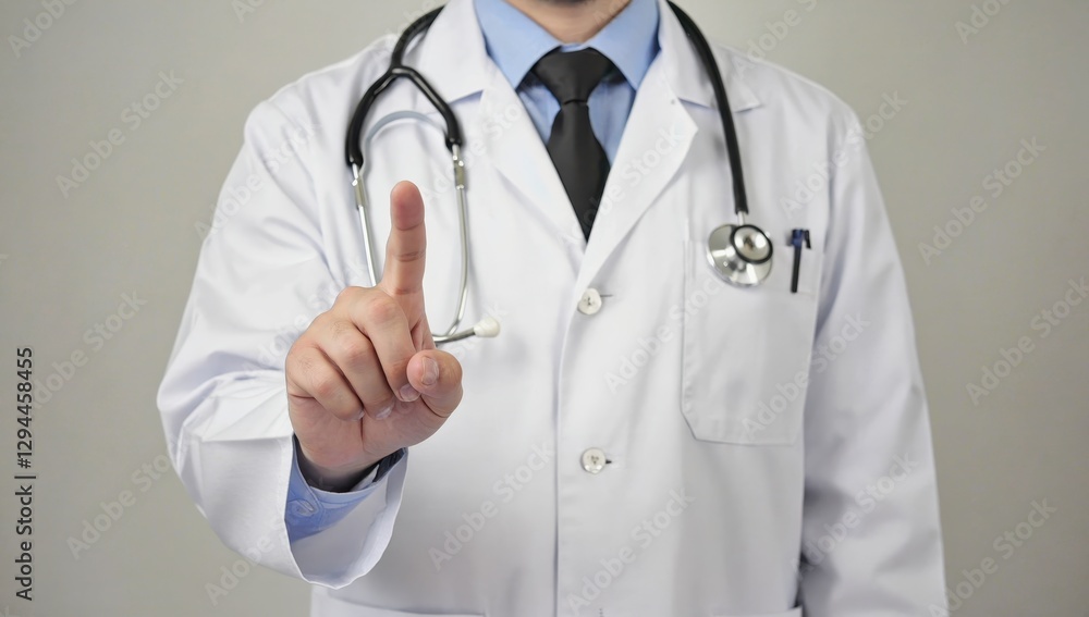 Doctor with Stethoscope Showing Finger Gesture for Attention Doctor with Stethoscope Showing Finger Gesture for Attention