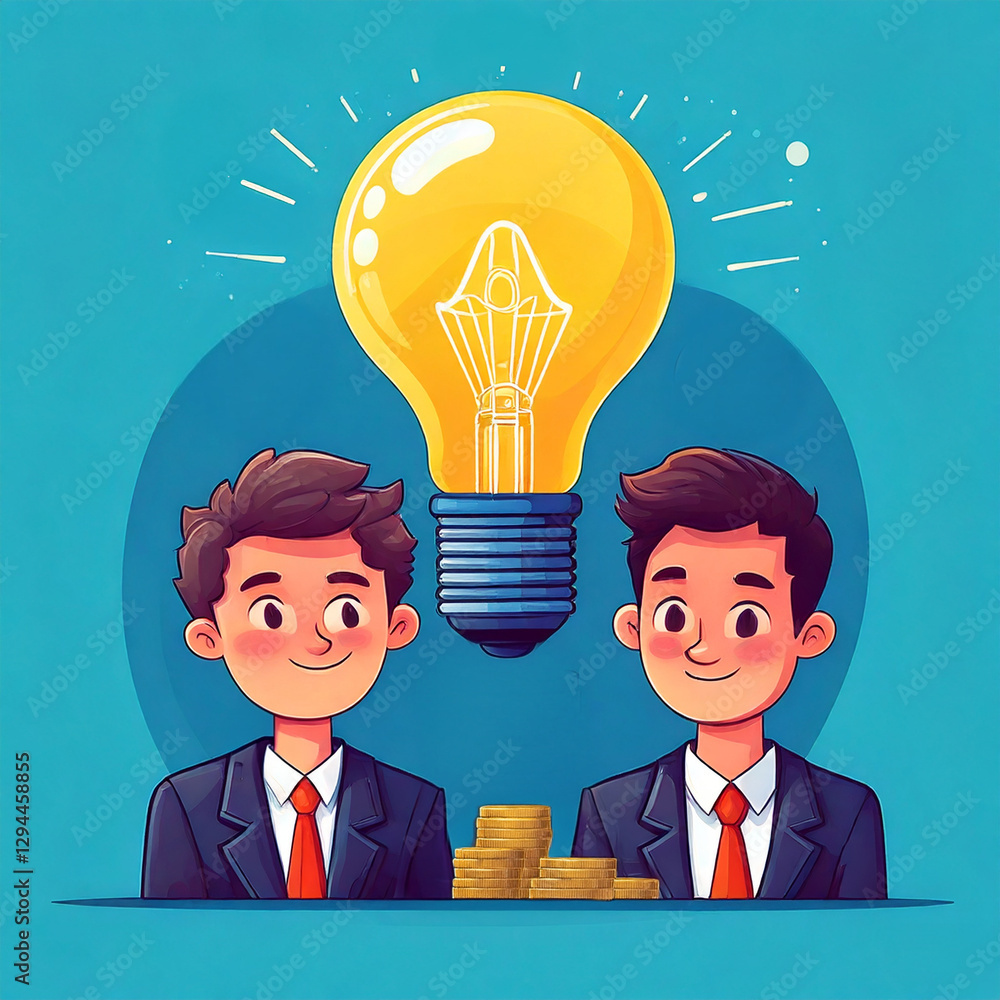 two businessman, a light bulb above the heads two businessman, a light bulb above the heads